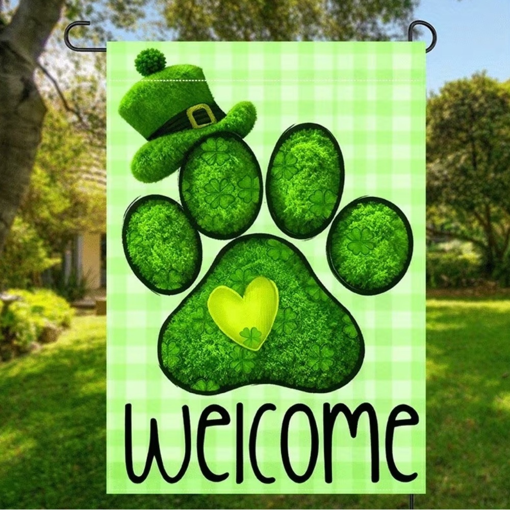St. Patrick’s/Irish With Paw Print Garden Flag-NEW